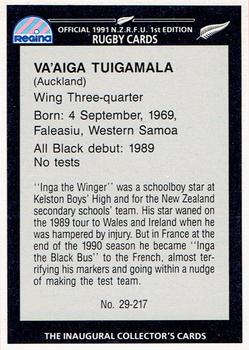 1991 Regina NZRFU 1st Edition #29 Va'aiga Tuigamala Back